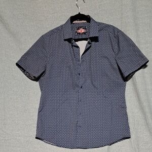 ✨ Soul of London Navy Micro‑Dot Button‑Up | Women’s L